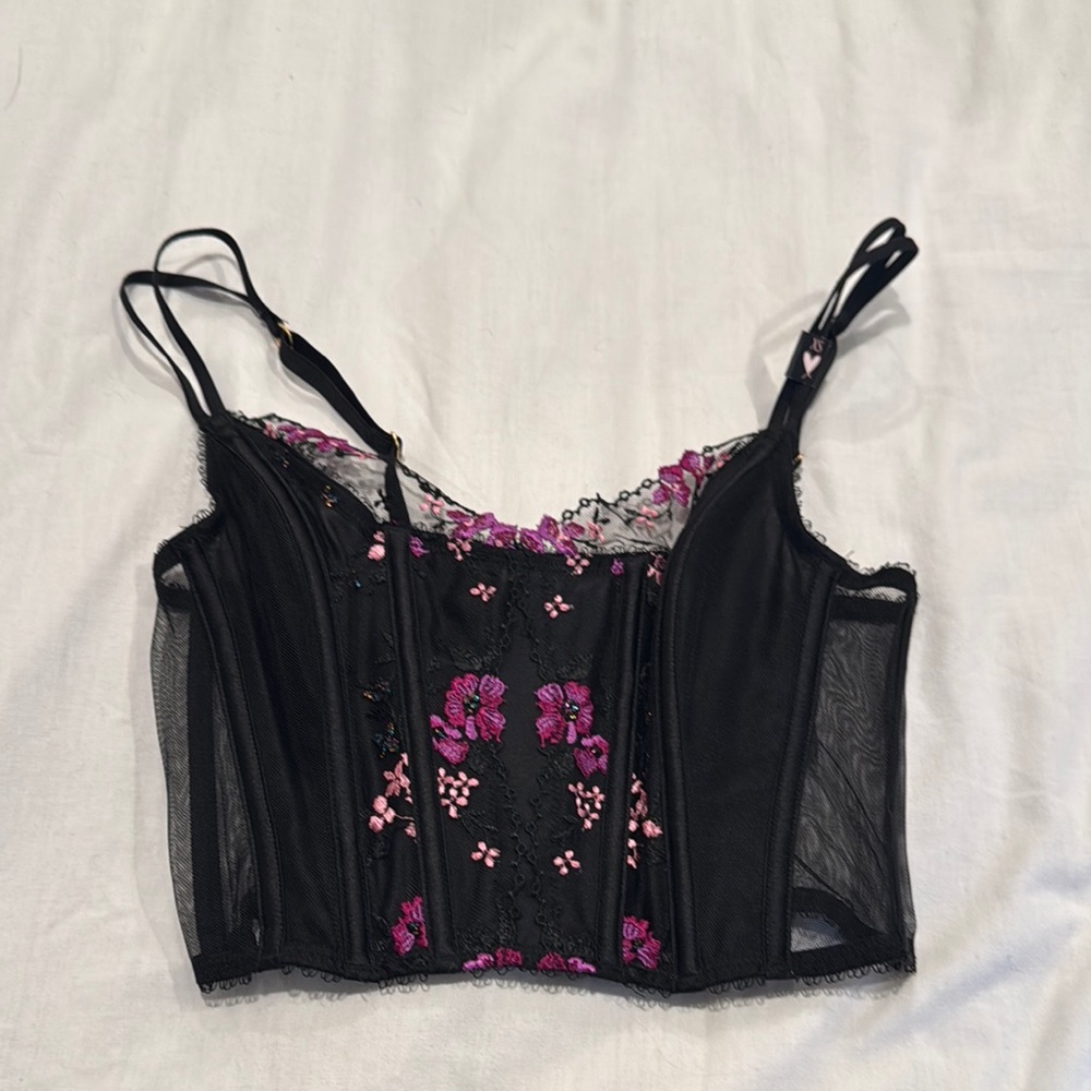 Victoria's Secret Black and Pink Floral Top
